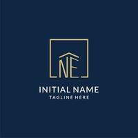 Initial NE square lines logo, modern and luxury real estate logo design vector