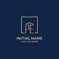 Initial PE square lines logo, modern and luxury real estate logo design vector