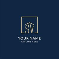 Initial SV square lines logo, modern and luxury real estate logo design vector