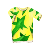 Yellow and Green T-Shirt in funky 90s style. Watercolor illustration isolated on transparent background. Part of 80s and 90s era set. Party invitations, cards, booklets, apparel and printing designs png