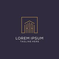 Initial KA logo with square lines, luxury and elegant real estate logo design vector