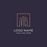 inicial vc logo con cuadrado líneas, lujo y elegante real inmuebles logo diseño vector