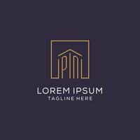 Initial PN logo with square lines, luxury and elegant real estate logo design vector