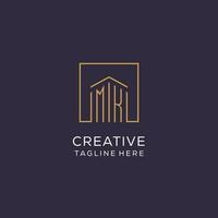 Initial MK logo with square lines, luxury and elegant real estate logo design vector