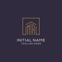 Initial MR logo with square lines, luxury and elegant real estate logo design vector