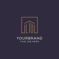 Initial LU logo with square lines, luxury and elegant real estate logo design vector