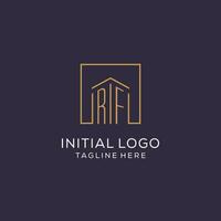 Initial RF logo with square lines, luxury and elegant real estate logo design vector