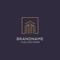 Initial MM logo with square lines, luxury and elegant real estate logo design vector