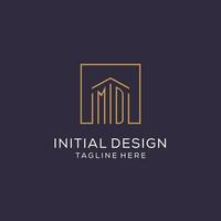 Initial MD logo with square lines, luxury and elegant real estate logo design vector