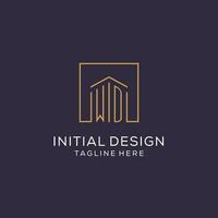 Initial WD logo with square lines, luxury and elegant real estate logo design vector