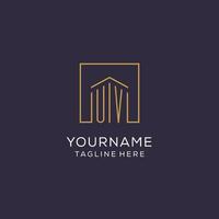 Initial UV logo with square lines, luxury and elegant real estate logo design vector