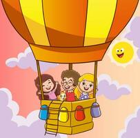 vector illustration of kids flying with air balloon