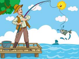 vector illustration of man fishing