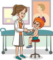 Pediatrician examining a little girl with stethoscope. Vector illustration.