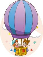 vector ilustración de niños volador con aire globo