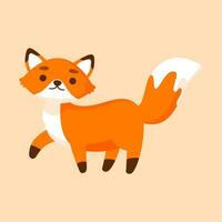 Vector cartoon hand drawn fox on orange background