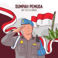 vector mano dibujado ilustración para indonesio sumpah pemuda. ilustración de policía siendo respetuoso