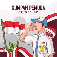 Vector Hand drawn illustration for indonesian sumpah pemuda. Illustration of junior high school being respectful