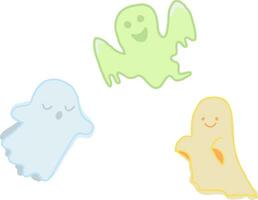 monotone color three cute ghost line art vector