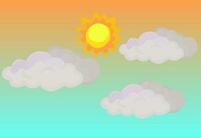 sun shining and clouds line art doodle vector