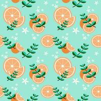 Green background with orange branches leave and flowers vector