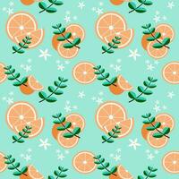 Green background with orange branches leave and flowers vector