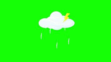 Raining clouds with lightning vector cartoon on green screen. They will bring your character designs to life. Seamless loop animation video