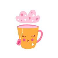 Cup of love vector. Cup with hearts, cute cartoon flat illustration for valentine day. vector