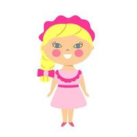 Beautiful Pink Little Girl. Vector illustration for kids.