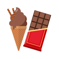 Chocolate ice cream in the cone with chocolate bar png