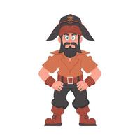 Funny and strict man pirate. Guy in a pirate costume. Cartoon style vector