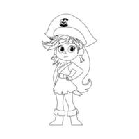 Funny and cute female pirate. Girl in a pirate costume. Coloring style vector