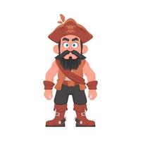 Funny and strict man pirate. Guy in a pirate costume. Cartoon style vector