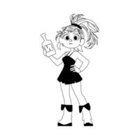 A cartoon girl holding a bottle of alcohol vector