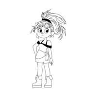 Funny and cute female pirate. Girl in a pirate costume. Coloring style vector