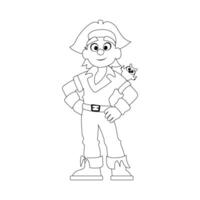 Funny and strict man pirate with a parrot. Coloring style vector