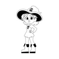 Funny and cute female pirate. Girl in a pirate costume. Coloring style vector