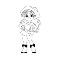 Funny and cute female pirate holding a bottle of rum. Coloring style vector