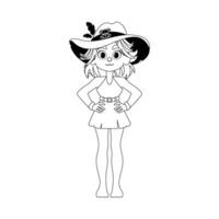 Funny and cute female pirate holding a bottle of rum. Coloring style vector