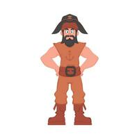 Funny and strict man pirate. Guy in a pirate costume. Cartoon style vector