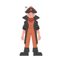 Funny and strict man pirate. Guy in a pirate costume. Cartoon style vector