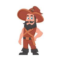 Funny and strict man pirate. Guy in a pirate costume. Cartoon style vector