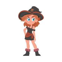 Funny and cute female pirate. Girl in a pirate costume. Cartoon style vector