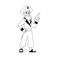 Funny and cute male pirate holding a bottle of rum. Coloring style vector