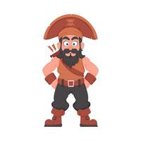 gracioso y estricto hombre pirata. chico en un pirata traje. dibujos animados estilo vector