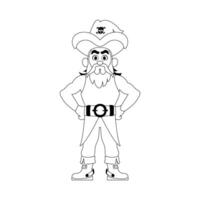 Funny and strict man pirate. Guy in a pirate costume. Coloring style vector