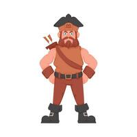 Funny and strict man pirate. Guy in a pirate costume. Cartoon style vector