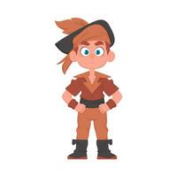 Funny and strict man pirate. Guy in a pirate costume. Cartoon style vector