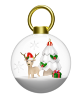 3d neve sfera, ornamenti bicchiere trasparente con renna, pino albero, regalo scatola, cappello, fiocco di neve isolato. allegro Natale e contento nuovo anno, 3d rendere illustrazione png