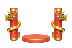 3d chinese new year 2024 with cylinder stage podium empty isolated. 3d render illustration png